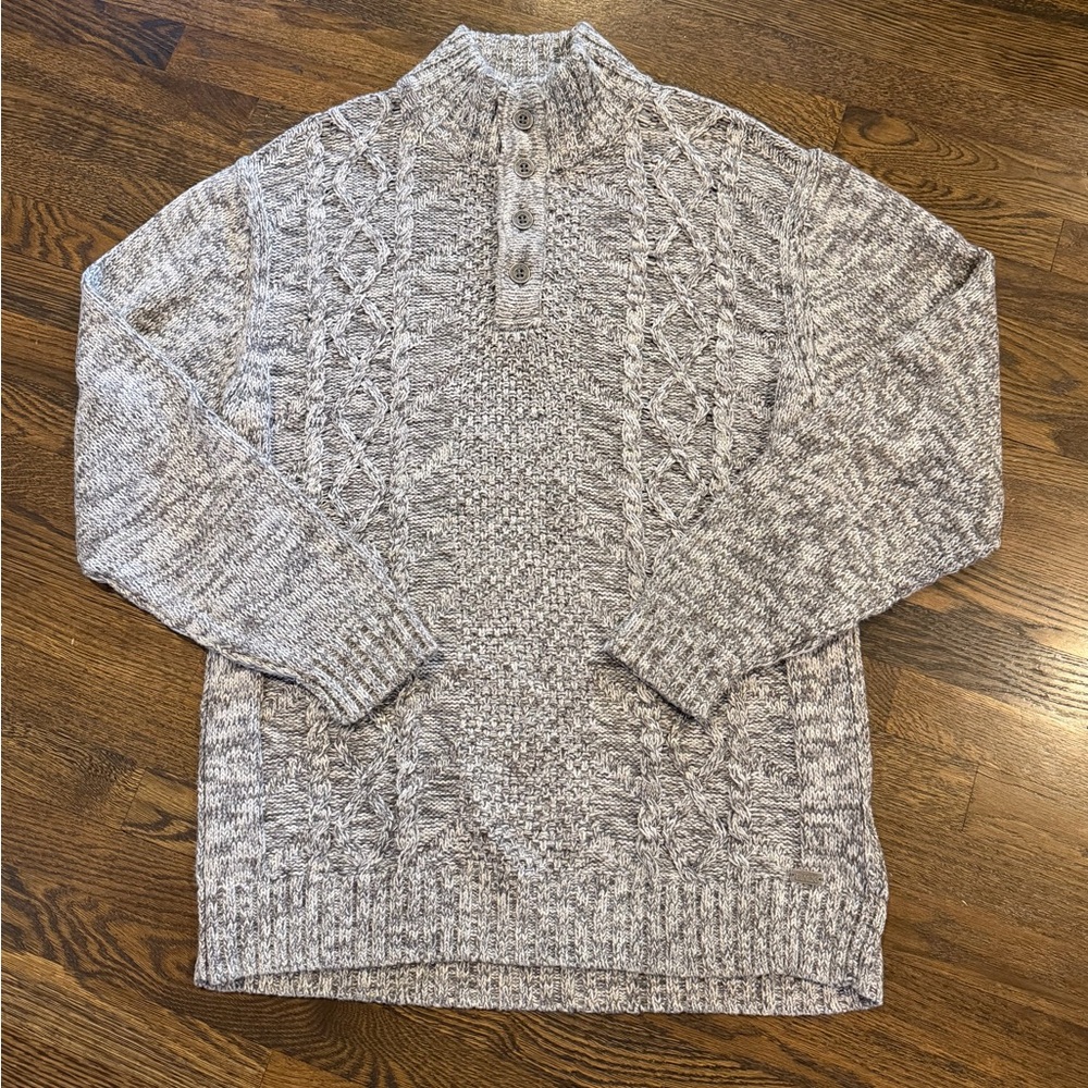 Buckle Black Gray Cable Knit Henley Sweater XL Athletic Fit Rugged Cabin